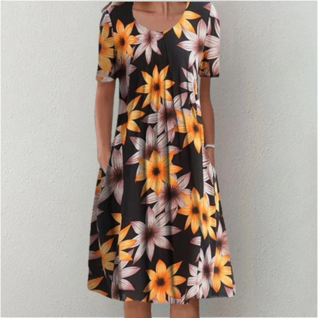 Хейли | Елегантна и небрежна цветна рокля с джобове